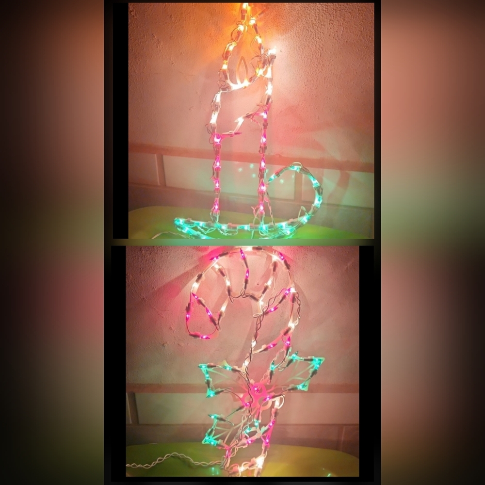 Vintage, Window Christmas, Holiday, silhouette candle and candy cane Lights